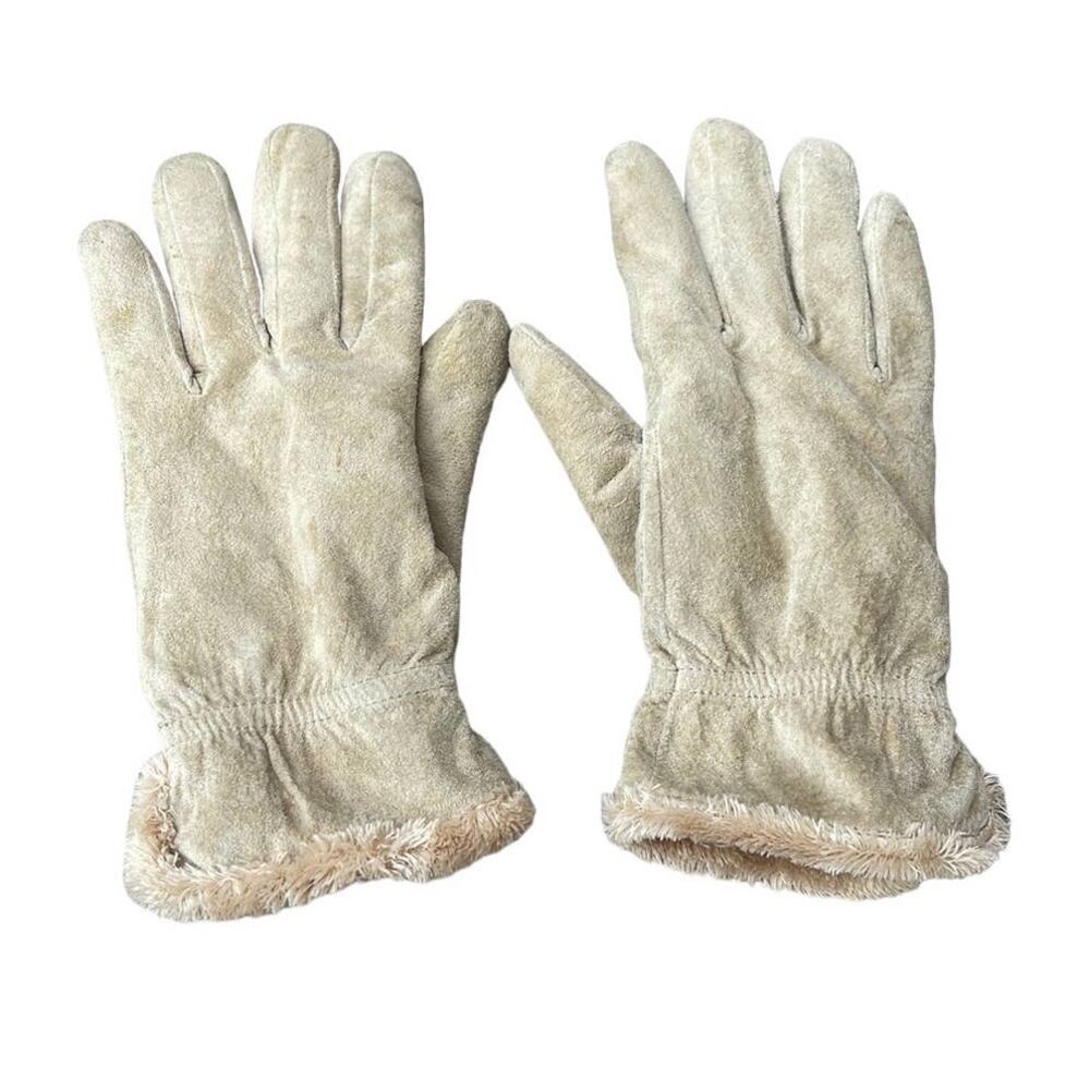 Vintage Cream leather sherpa lined gloves womens large